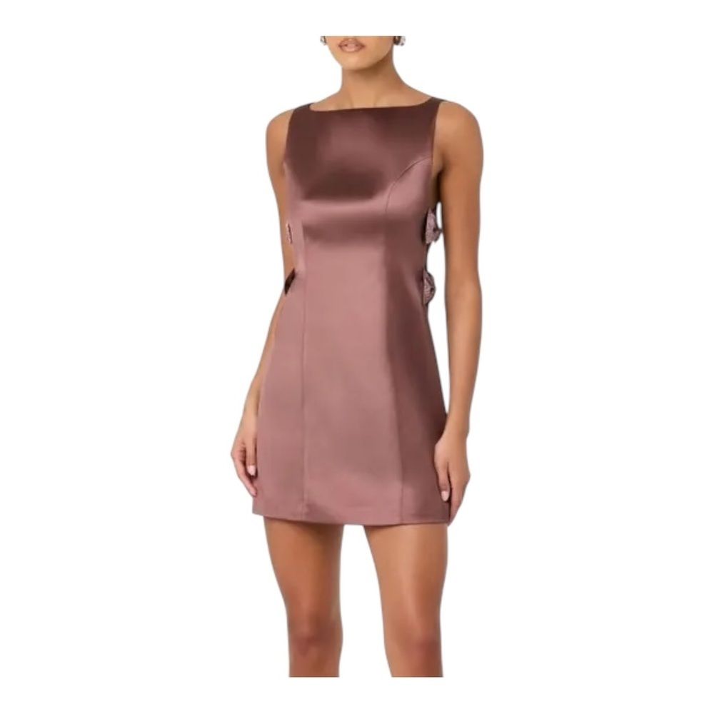 ASTR The Label Mauve Satin Bow Cutout Mini Dress Size S Modern Cocktail - Picture 4 of 10